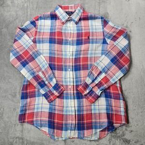 Polo Ralph Lauren Shirt Mens XL Button Up Multicolor‎ Tartan Plaid 100% Linen